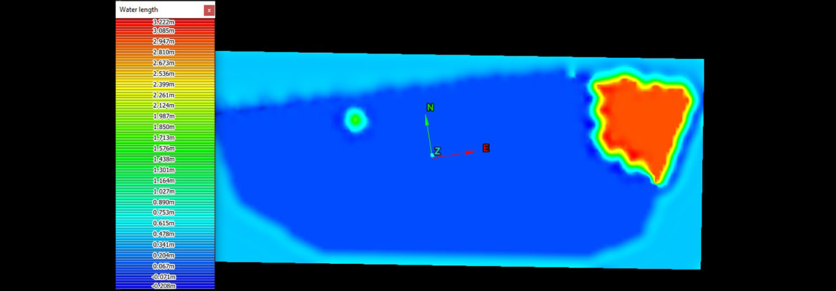 Un mapa de calor que muestra las mediciones de la longitud del agua realizadas con la Tablet BlastLogic y visualizadas espacialmente en la aplicación de escritorio