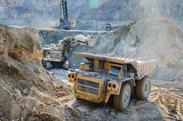 Mining truck in an open pit mine